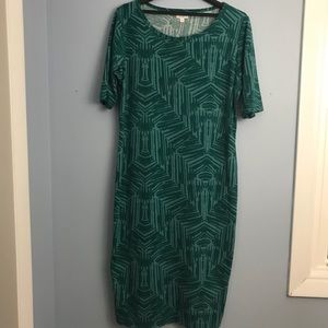 XL LuLaRoe Julia - blue green teal geometric LLR